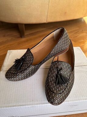 J.Crew Black Tassel Jacquard Loafers - Metallic - Leather Sole - 6.5